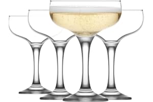 LAV 6x Clear 235ml Misket Glass Champagne Saucers - Vintage Glass Espresso Martini Prosecco Wine Gin Coupe Glasses Set