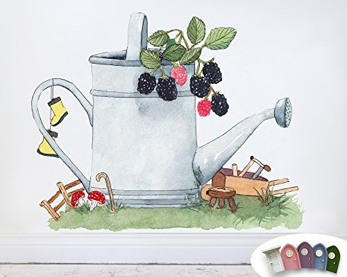 Wall Sticker Gnome House in a Watering Pot with a Purple Fairy Door with Glow-in-the-Dark Effect