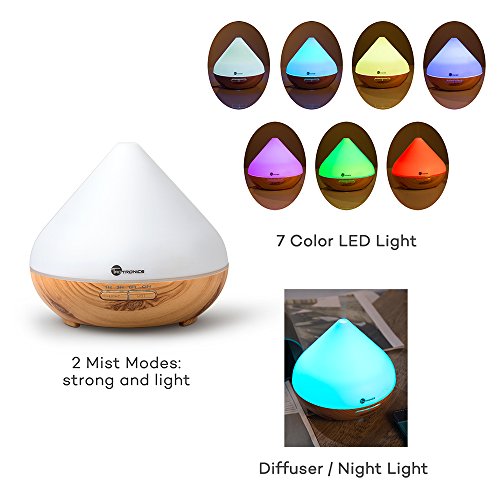 Aroma Diffuser 300ml TaoTronics Luftbefeuchter Oil Düfte Humidifier Holzmaserung LED mit 7 Farben für Yoga Salon Spa Wohn-, Schlaf-, Bade- oder Kinderzimmer Hotel - 5