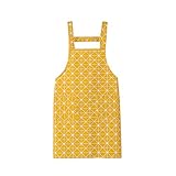 Material: algodón Demarkt Delantal Tipo de Cuadros Amarillos Ropa de Limpieza Femenina sin Hogar Ropa de Protección Delantal a Prueba de Aceite