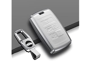 ontto Leather Key Fob Cover Keyring for Land Rover Defender Discovery Sport New Range Rover Evoque Sport Velar Jaguar E-Pace I-Pace accessories Alu Alloy Key Case keychain key Holder White