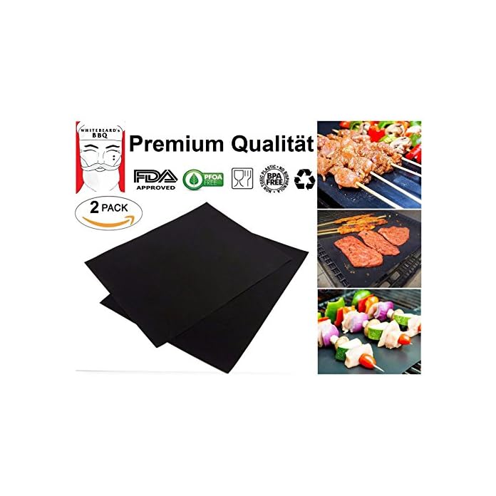 Grillmatte 2er Set Hchste Qualitt Zum Grillen Und Backenbbq Extra Dick 03mm Und Gro 40x45cm Zuschneidbar Aus Silikon Mit Teflon Antihaftbeschichtung Bis 300c Ideal Fr Gas Kohle E Grill Mikrowelle Bac