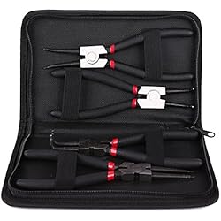 Akord Lot de 4 Pinces à circlips Professionnelles résistantes, Noir, 17,8 cm
