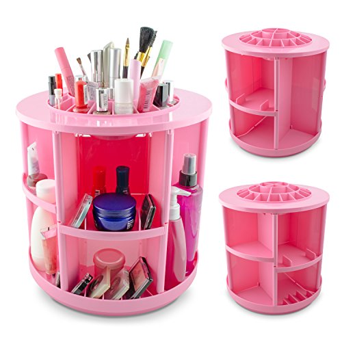 VENKON – Make Up Organizer Sortierkasten für Aufbewahrung von Kosmetik – 360 Grad drehbar – rosa - 2