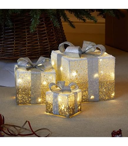 URBNLIVING Set 3 Coni Luminosi LED Per Natale – Altezze 40/60/80 Cm, Con Glitter, A Batteria