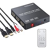 Kamtop 4K 3X1 HDMI Switch mit Audio Extractor Konverter mit PIP Funktion Analog Optical Toslink SPDIF Ausgang Unterstützung 4K 3D mit IR Fernbedienung optisches Kabel und 3,5 mm männlich auf 2 Cinch weiblich Stereo Audio Kabel für Blu-ray DVD HD Player Satellite Box PS3 PS4 Apple TV Xbox PC Laptop HD Kamera HD DVR