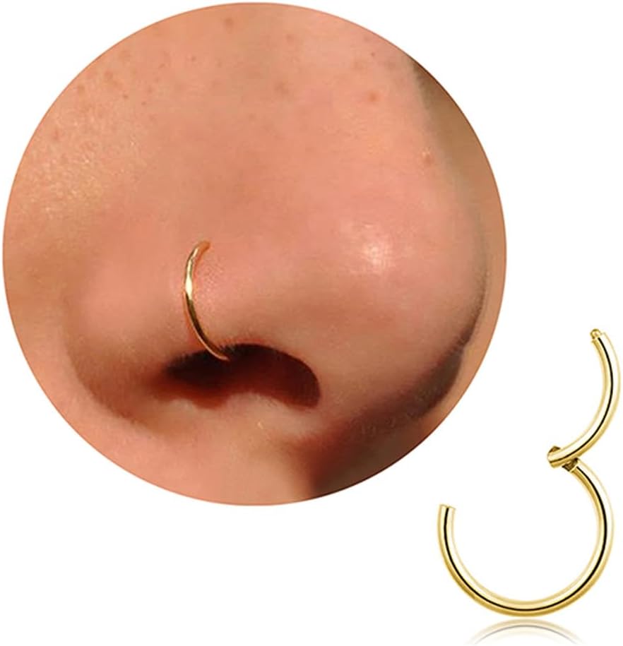 20G 18G 16G Titanium Nose Ring Hoop, Cartilage Hoop Earrings for Women Men Silver Gold Nose Ring Septum Ring Tragus Conch Helix Daith Lip Piercing Jewelry 6mm/7mm/8mm/9mm/10mm