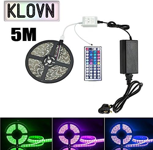 Rgb Led Strip 5050 300Leds 16.4Ft Flexible Lights Changing Waterproof Rope Self Adhesive Lighting With Ir Remote Cotroller 44Keys 5A Power Adapter For Kitchen Tv Diy Party Wedding Emergency Kit (5M 44 KEY control strip lighting)