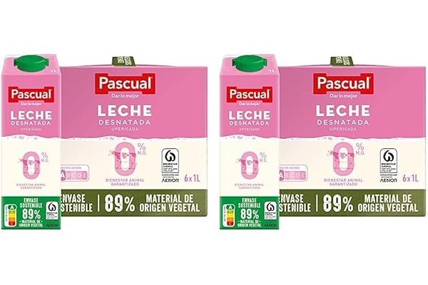 Pascual, Leche Desnatada Bienestar Animal, 6 x 1L (Paquete de 2)