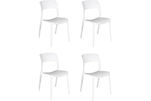 eacommerce Set 4 Sedie in polipropilene impilabili da giardino bar ristoranti Patio da esterno e interno Design Cucina (Set 4 Sedie, Bianco)