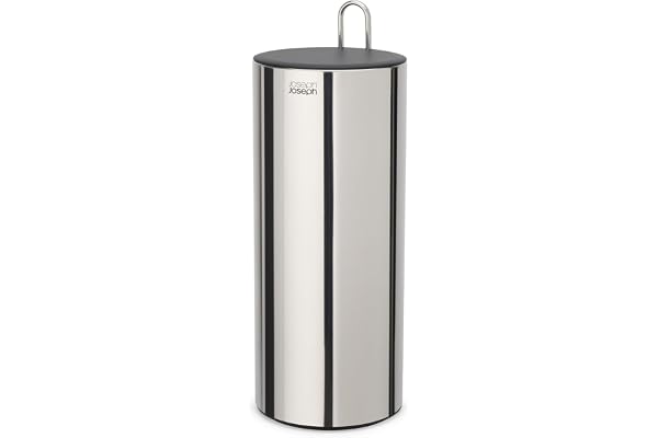 Joseph Joseph EasyStore Luxe fristående Badrum toalett pappersrulle förvaringshållare med lock, rostfritt stål, för 3 toalettrullar