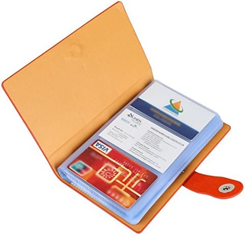 Business PU Leather Journal Name Card Book Holder Organizer for 300 cards with Hasp (150 cell for 300 cards) - Orange