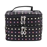 BFlowerYan Black Dots Double-Layer Toiletry/Cosmetic/Makeup Bag Travel Wash Organizer Case