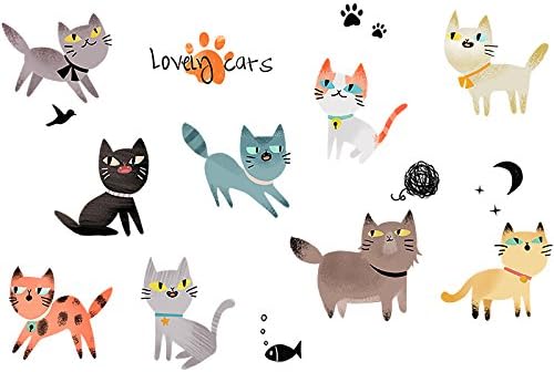 HCCY Lovely 猫 children's room bedroom wall decoration wall sticker cartoon Kindergarten class corridor self adhesive art 170*55cm