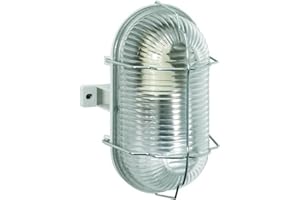 Plafoniera Ovale da Parete o Soffitto, Brennenstuhl, Portalampada con Gabbia Protettiva in Filo Zincato, Attacco E27, Max 60W, Applique per Interno & Esterno, IP44