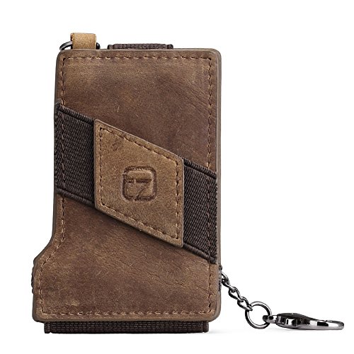 Teemzone RFID Cartera Tarjetero Pequeño Llavero Billetero de Tarjetas Billetes Piel (Marrón)