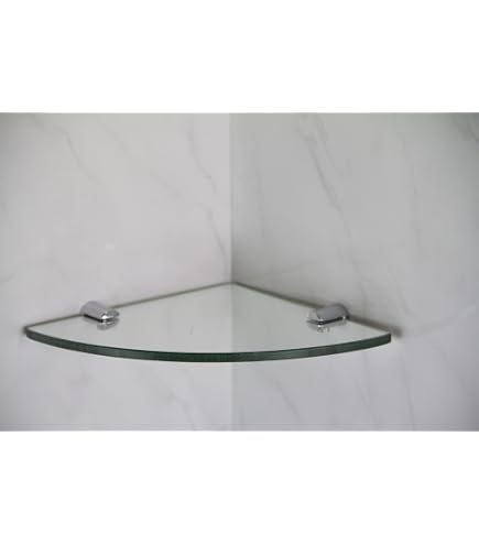 Ripiano Angolare In Vetro Temperato 30,5 Cm - Mensola Per Doccia E Bagno Con Staffe Cromate, Bianco