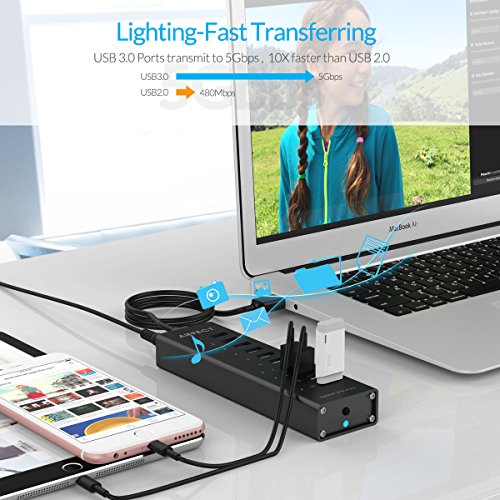 AIFFECT 10 Port USB 3.0 SuperSpeed Charging Hub with Power Adapter, BC 1.2 Charging Support – Black - 3