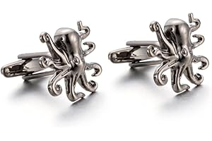 LONGCREEK Octopus Cufflinks for Men, Norse Viking Octopus Cufflinks, Silver Octopus Cuff Links, Octopus Shirt Tuxedo Cufflinks, Punk Animal Cufflinks French Cufflinks