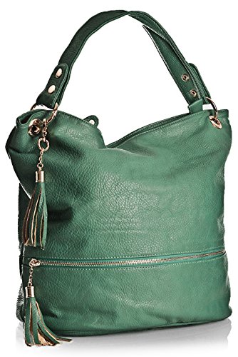 Big Handbag Shop Womens Faux Leather Single Strap Shoulder Bag (B02-1 Green)
