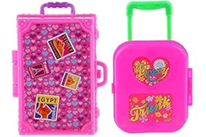 Fat-catz-copy-catz 2x Plastic Rolling Suitcase Travel Luggage Box for 11.5" Princess Dolls Pink Miniature Luggage