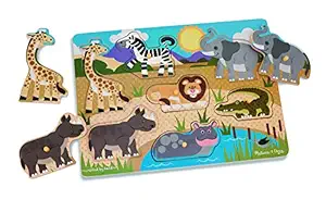 Melissa & Doug Safari Peg Puzzle (Colorful Animal Artwork, Extra-Thick Wooden Construction, 7 Pieces)