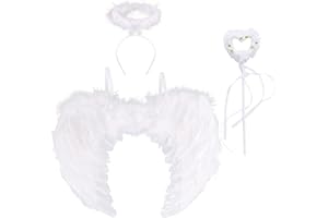 DAZZTIME Engel Flügel,Engelsflügel Schwarz,Weiße Engel Kostüm Damen,Engels flügel Kostüm,Kostümparty Verkleidung,Cosplay Ankleiden Outfit für Fasching Party Kinder Erwachsene