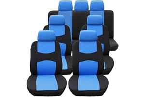 GUOCU Housse de Siège Auto Universelle 7 Places Coussins pour Siège Voiture,Auto Protecteur de Siège, Couvre Siège Voiture, Siège de Housse de Voiture Bleu 7 sièges 13 pièces
