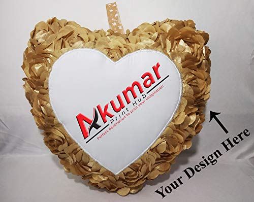 APH Customized Personalized Photo Printed 3D Rosette Textured Gold Heart Cushion, Soft and Glossy Plush Pillow, Soft Toy, Gift - 15 * 15 inch (Approx.)
