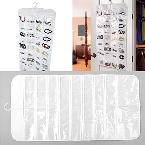 Soledì- Organizador para colgar con bolsillos transparentes en ambos lados para guardar pulseras, anillos, joyas, collares (72 bolsillos)