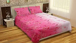 MAFATLAL Premium Cotton Bedsheet Double with 2 Pillow Covers - Pink