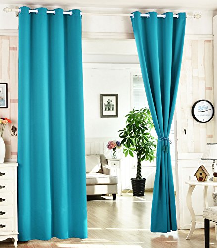 WOLTU® VH5866ts , Gardine blickdicht mit Ösen Verdunkelungsgardine , leicht schwere Vorhang Verdunkelungsvorhang Thermovorhang Ösenschal für Wohnzimmer Kinderzimmer Schlafzimmer , 135 x225 cm , Türkis - 3