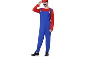WWQQYY Cosplay Kostüm, Super Brothers Cosplay Kostüm, Halloween Carnival Cosplay Kostüm, mit Bodysuit, Hut und Schnurrbart Cosplay Kostüm für Herren Damen Junge Mädchen