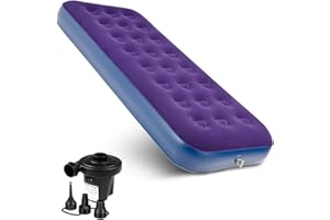 Zumhigh Quick Inflation Air Mattress - Flocked Surface, Coil Beam Construction Quick Air Bed Blow Up Bed Single Camping Mattress Single Camping Mattress, L188cm x W73cm x D22cm, Max Weight 227kg