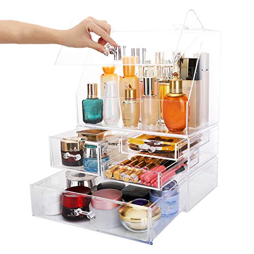 Preisvergleich Produktbild DNNAL Kosmetik Organizer Cosmetic Organizer Staubdicht Kosmetische Aufbewahrungsbox Desktop Schminktisch Hautpflegeprodukte Pinsel Lippenstift