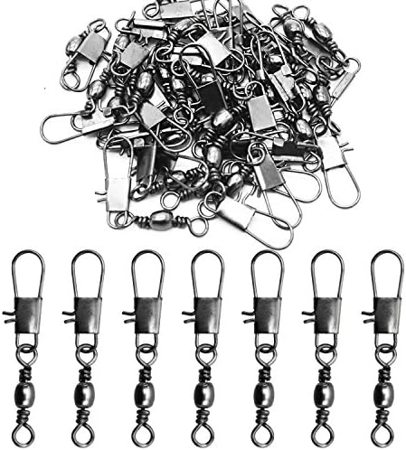 200pcs Swivels Fishing Tackle, Doubletwo Fishing Hooks Fishing Swivels Barrel Swivel with Safty Snap Connector Solid Rings Fishing #7 +B