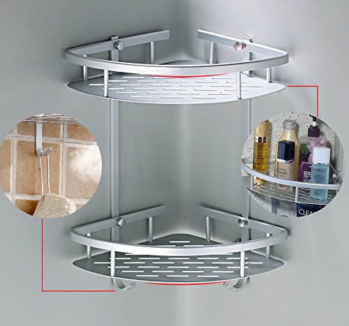 Eckregal für Dusche und Badezimmer, zweistöckig, Aluminiumlegierung, Shampooregal, Duschregal - 3