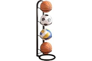 QURYGIN Ball Storage Garage - Basketball Organizer Rack, Iron Football Stand, Basketball Ball Storage Rack, Multifunctional Multi-Layer Iron Ball Storage Shelf, Basketball Holder For Bedroom (Black, 4)