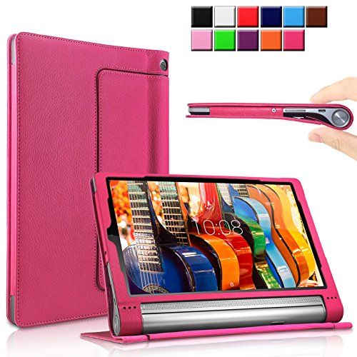 Lenovo Yoga Tab 3 Plus/ Lenovo Yoga Tablet 3 10 Pro Hülle Case, Infiland Slim Fit Folio PU-lederne dünne Kunstleder Schutzhülle Cover Tasche für Lenovo Yoga Tab 3 Plus 25,65cm (10,1 Zoll IPS) Convertible Media Tablet/Lenovo YOGA Tablet 3 10 Pro 25,6 cm (10,1 Zoll QHD IPS) Tablet (Not für Lenovo Yoga Tab 3 10) (Magenta)