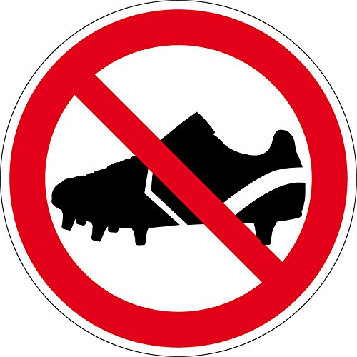 Preisvergleich Produktbild Verbotszeichen - Betreten mit Fußballschuhen verboten - Kunststoff Selbstklebend - Ø 20 cm