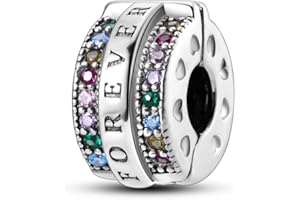 Parmuz Clip Espaciador Charm para Pulsera 925 Pavé de Plata de Ley Circonita Cúbica Clip Lock Espaciador Tapón Charm Bead Star Moon Evil Eye charms Joyería Regalo para Mujer