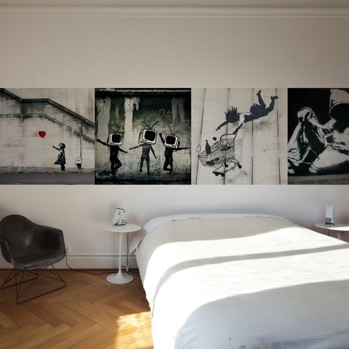 Wand Bilder Panels 200x50 cm ! Top Deko Tapete XXL Panorama Banksy Vlies FotoTapete XXL 11050905-24