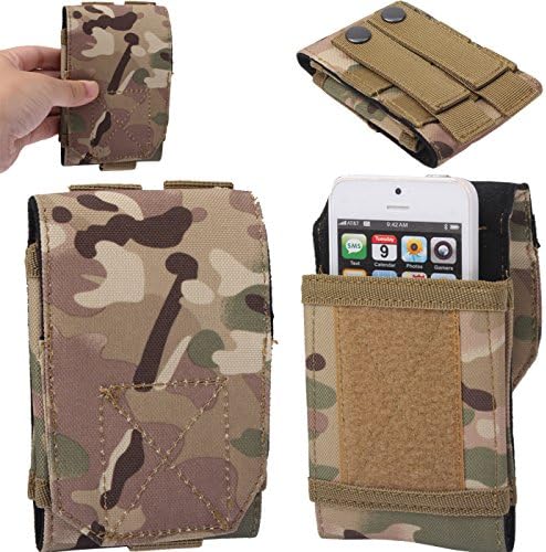 Universal Army Military Hiking Tactical Camo Bag Case Cover Pouch Belt Loop Hook Holster For Samsung Galaxy Note 1 N7000, Note 2 N7100, Note 3 (N9000 / N9002 / N9005) Note 3 Neo (N750 / N7502 / N7505), Note 4 N910, Note 5 N920, Note Edge - Camouflage Green