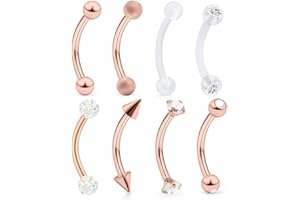 AceFun Rook Piercing Sourcil Bijoux Courbe Barbell 16G 1.2MM Sourcil Lèvre Court Ventre Anneaux Daith Rook Boucles d'oreilles pour Femmes Hommes