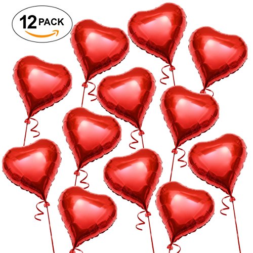 Globo de Helio en Forma de Corazón. 45 CM, Globos Románticos Rojos, día de San Valentín. Regalo de San Valentín Amor y Decoración (Paquete de 12 Unidades)