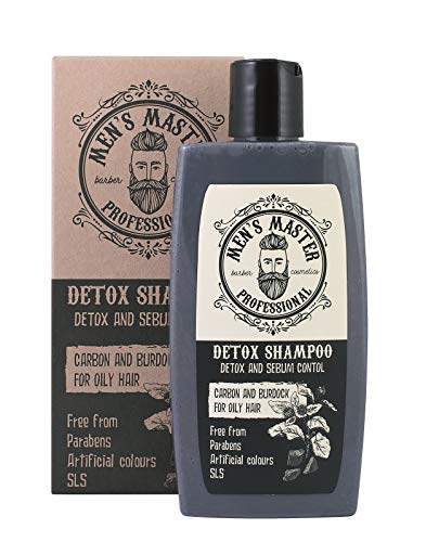 Champú Detox para Hombre"Carbón activo y Barbina" Anticaspa y Anticaída del cabello, apto para cuero cabelludo graso, Sin Sulfatos, 260 ml de Mens Master