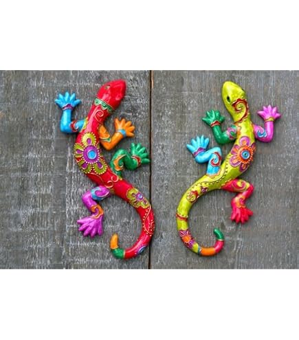 Salamandre Gecko Colorée – Déco Murale Ou à Poser, Résine, 35 Cm, Style Tropical