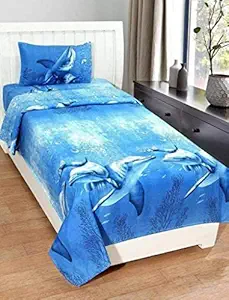 D Imports SH 1 3D Cotton Single bedsheet 60*90 inches,1 Pillow Cover, Light Blue Printed Colour
