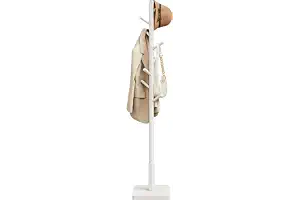 VASAGLE Perchero de Pie de MDF y Madera de Caucho con 8 Ganchos | Perchero para Abrigo, Sombrero, Bolso, Cartera, Entrada, Pasillo, Blanco Nube, Colección ANDI RCR010W02