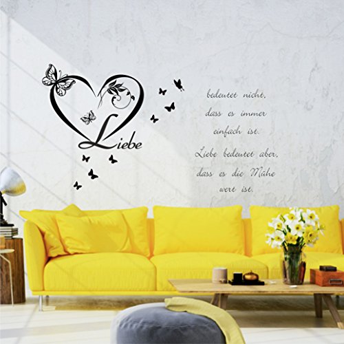 greenluup® wandtattoo Spruch Zitat Liebe bedeutet nicht, dass es immer einfach ist, Liebe bedeutet aber, dass es die Mühe wert ist in Schwarz - 3